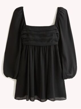 Abercrombie Emerson Balloon Sleeve Mini Dress Black Long Sleeve Rouched